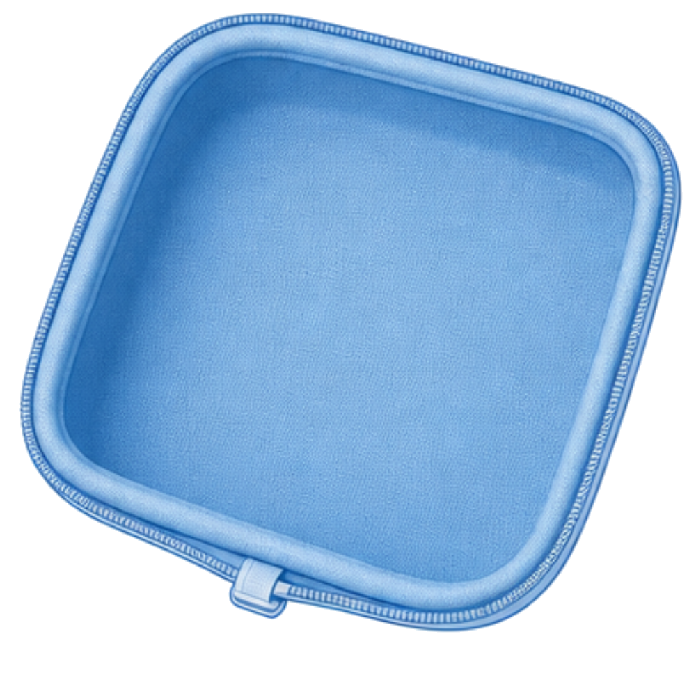 Hard shell case lid, open and seen from above